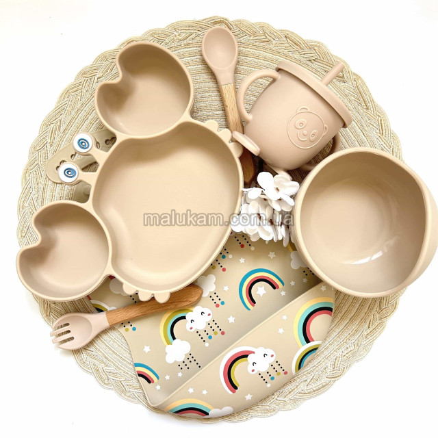 Набір дитячого силіконового посуду Краб IMG_E5565 бежевий Веселка