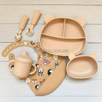 Набір дитячого посуду із силікону Ведмедик img_e8295 бежевий Звірята