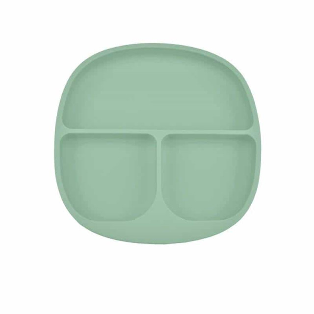 Тарілка дитяча силіконова секційна на присосці квадратна pastel-green зелена