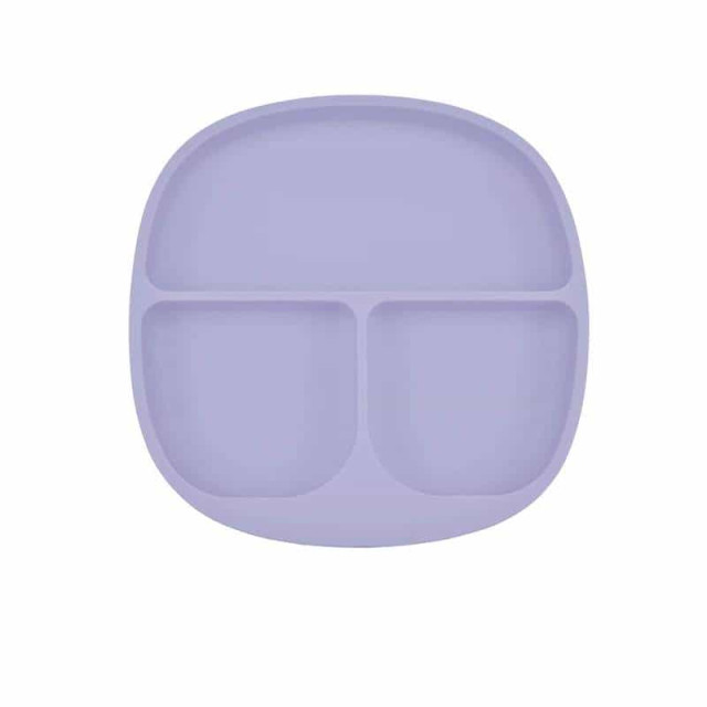 Тарілка дитяча силіконова секційна на присосці квадратна pastel-lilac фіолетова